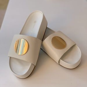 NEW Tory Burch Patos Platform Slide Sandal - 10 - Ivory and Gold